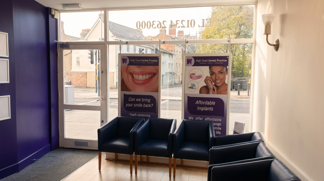 Sunlit reception at High Street Dental Practice, Bedford